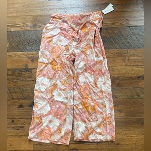 Floral Pink and Orange Wide-Leg Pants
